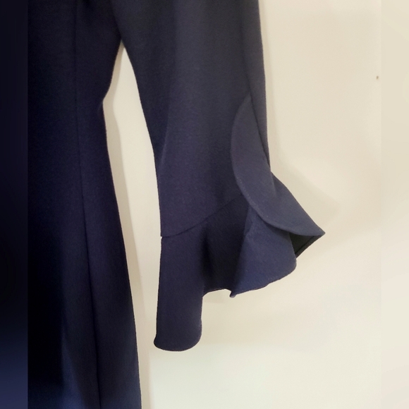 KARL LAGERFELD PARIS Navy Blue Scuba Crêpe Sheath Ruffle Sleeve Dress Sz S - Picture 7 of 16